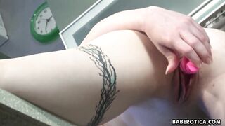 Solo 19 year older, Candy African masturbates with a toy, inside 4K