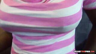 Ebony fingers her twat after a nice striptease
