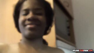 Ebony fingers her twat after a nice striptease
