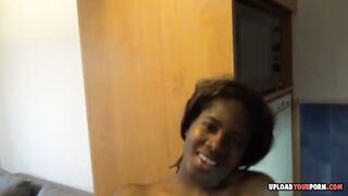 Ebony fingers her twat after a nice striptease