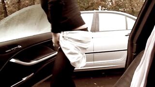 Junge Frau zum Blasen im Auto gebracht