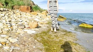 Alice Bares and Shows her Hooters and Snatch, Outdoor, on the Beach,