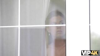 VIP4K. Chrissy Fox inside tight dress waited for african bro