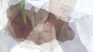 Camera look up Skirt into the Park. Close up under Skirt. Sweet