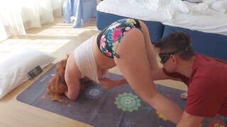 Morning Yoga Stretch Doggy Style Cumshot | Long Titties Amateur Red Haired PAWG Red Haired