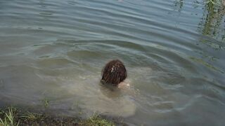 Swimming Nude and Washing Titted into the Forest Lake