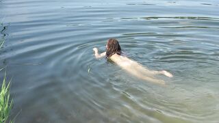 Swimming Nude and Washing Titted into the Forest Lake