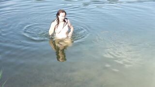 Swimming Nude and Washing Titted into the Forest Lake
