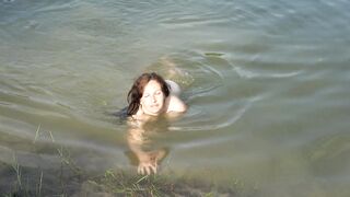 Swimming Nude and Washing Titted into the Forest Lake