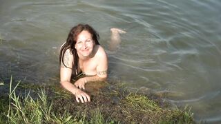 Swimming Nude and Washing Titted into the Forest Lake