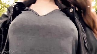 Boobwalk, Gray Shirt, Leather Jacket