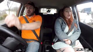 BBW red haired cockrides driving instructor