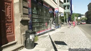 Huge boobs old lady picked up and boned by young stranger