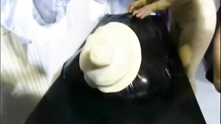 Male Pvc Sub Encased inside Inflatable Bag Dig Penis Treatment his Pvc