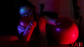 Boxing Match to Beat off Eggs and Dick into Gloves to take