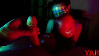 Boxing Match to Beat off Eggs and Dick into Gloves to take
