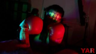 Boxing Match to Beat off Eggs and Dick into Gloves to take