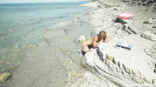 Awesome Filthy Nudist chick into Sunglasses Blows & Ride a Long Sex Toy