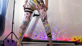 Lover inside Fitness Clothers and White Sneakers. Toes Bondage with White Socks