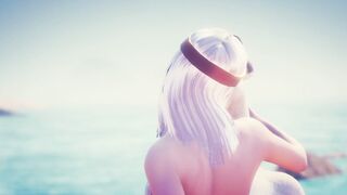 Кошка FURRY сесбиянит с египетской жрицей Клеопатрой на диком пляже