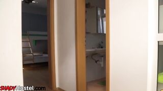 Hostel amateur babes take turns ride hostel owners dick