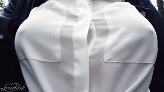 Boobwalk, White Blouse and Leather Jacket