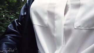 Boobwalk, White Blouse and Leather Jacket