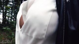 Boobwalk, White Blouse and Leather Jacket