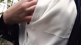 Boobwalk, White Blouse and Leather Jacket