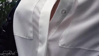 Boobwalk, White Blouse and Leather Jacket