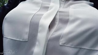 Boobwalk, White Blouse and Leather Jacket