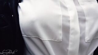 Boobwalk, White Blouse and Leather Jacket