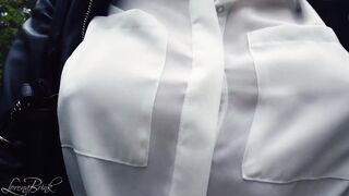 Boobwalk, White Blouse and Leather Jacket