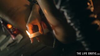 Babe Dark Haired Squirting as she Fucks herself with a Lit Candle