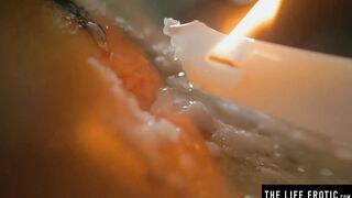 Babe Dark Haired Squirting as she Fucks herself with a Lit Candle