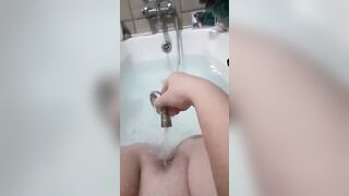 Stuffing a Open Shower Hose inside my Cunt