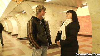 Big titties old plumper picked up inside metro