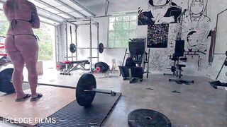 Cum Join me for a Gym Session Garage Open, and watch through Skimpy Bikini is the Dress Code