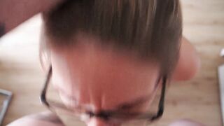 Cutie cougar Ends up with Cum on her Face and Glasses. Insane Fellatio into Kitchen. DessertLady.