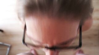 Cutie cougar Ends up with Cum on her Face and Glasses. Insane Fellatio into Kitchen. DessertLady.