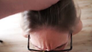 Cutie cougar Ends up with Cum on her Face and Glasses. Insane Fellatio into Kitchen. DessertLady.