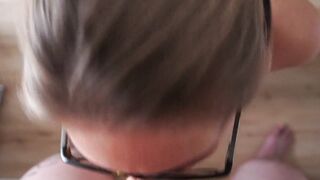 Cutie cougar Ends up with Cum on her Face and Glasses. Insane Fellatio into Kitchen. DessertLady.