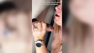 Gloryhole Cum Bimbo Blows a bbcs and Works Rough for her Cum
