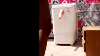 Irresistible titted fucking her toy outdoors of the house