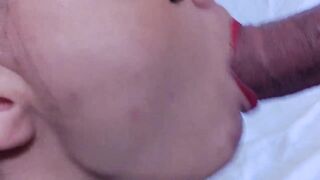 Bj with cum in mouth close up