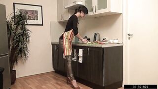 two hairy girlfriends have goddess kitchen lesbian sex
