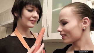 two hairy girlfriends have goddess kitchen lesbian sex
