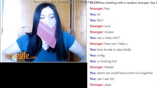 Dark Haired Omegle 18 yo Yo Flashes her Fantastic Hooters