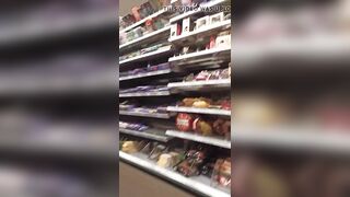 This twat with mouth loves to show her body inside the supermarket