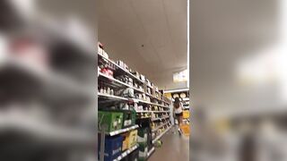 This twat with mouth loves to show her body inside the supermarket